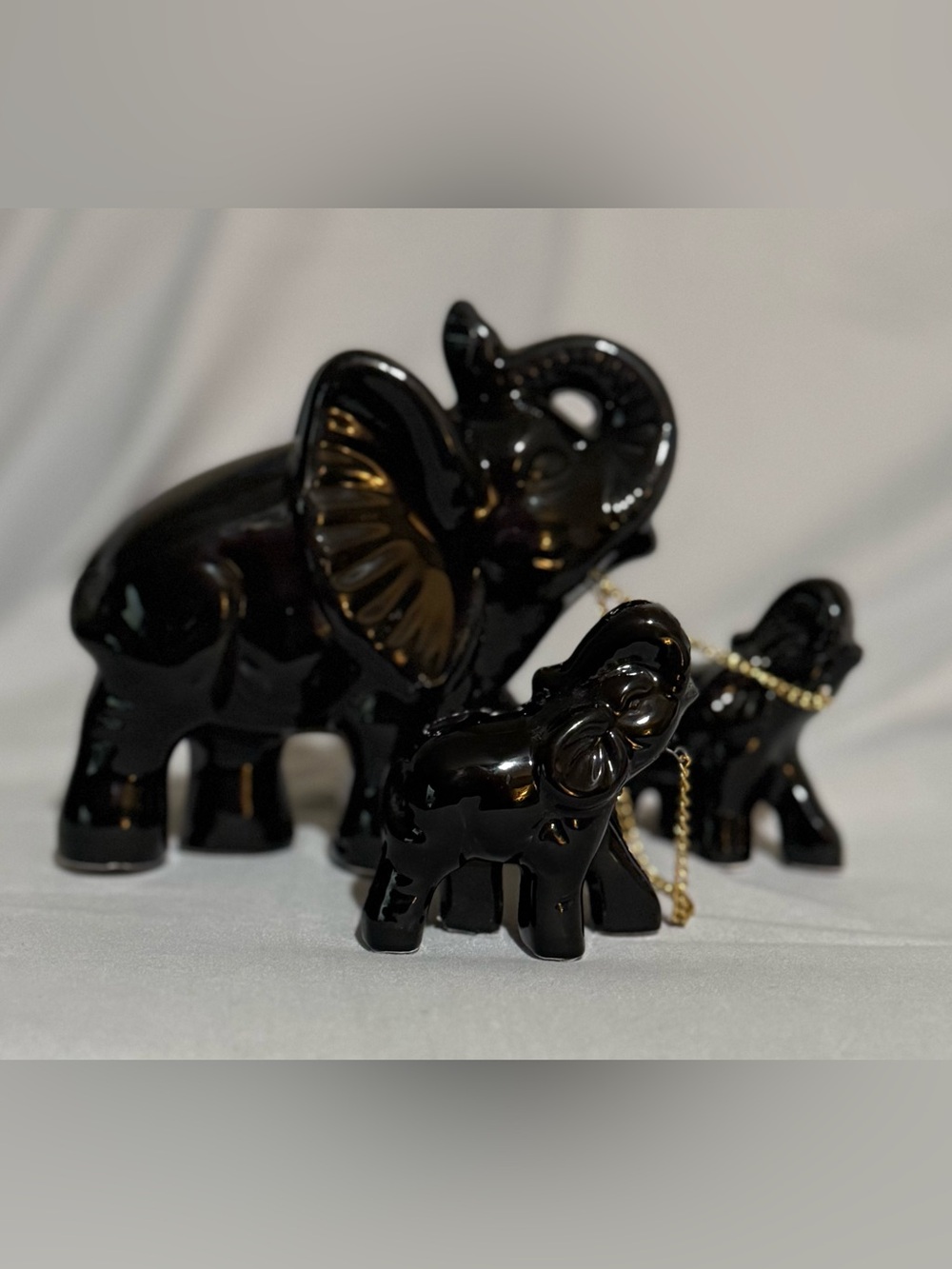 Black Ceramic Elephant Figurine - Decorative Home Accent